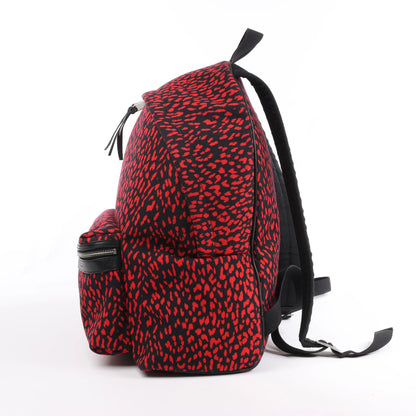 Saint Laurent Paris Leopard Hunting Canvas x Leather Backpack in Red x Black 326865