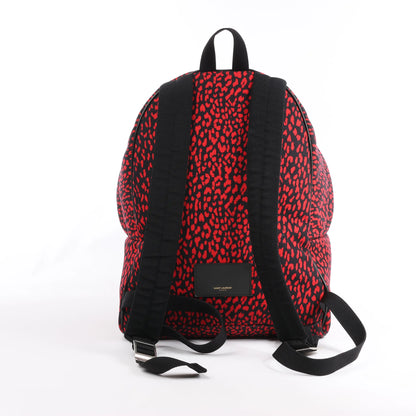 Saint Laurent Paris Leopard Hunting Canvas x Leather Backpack in Red x Black 326865