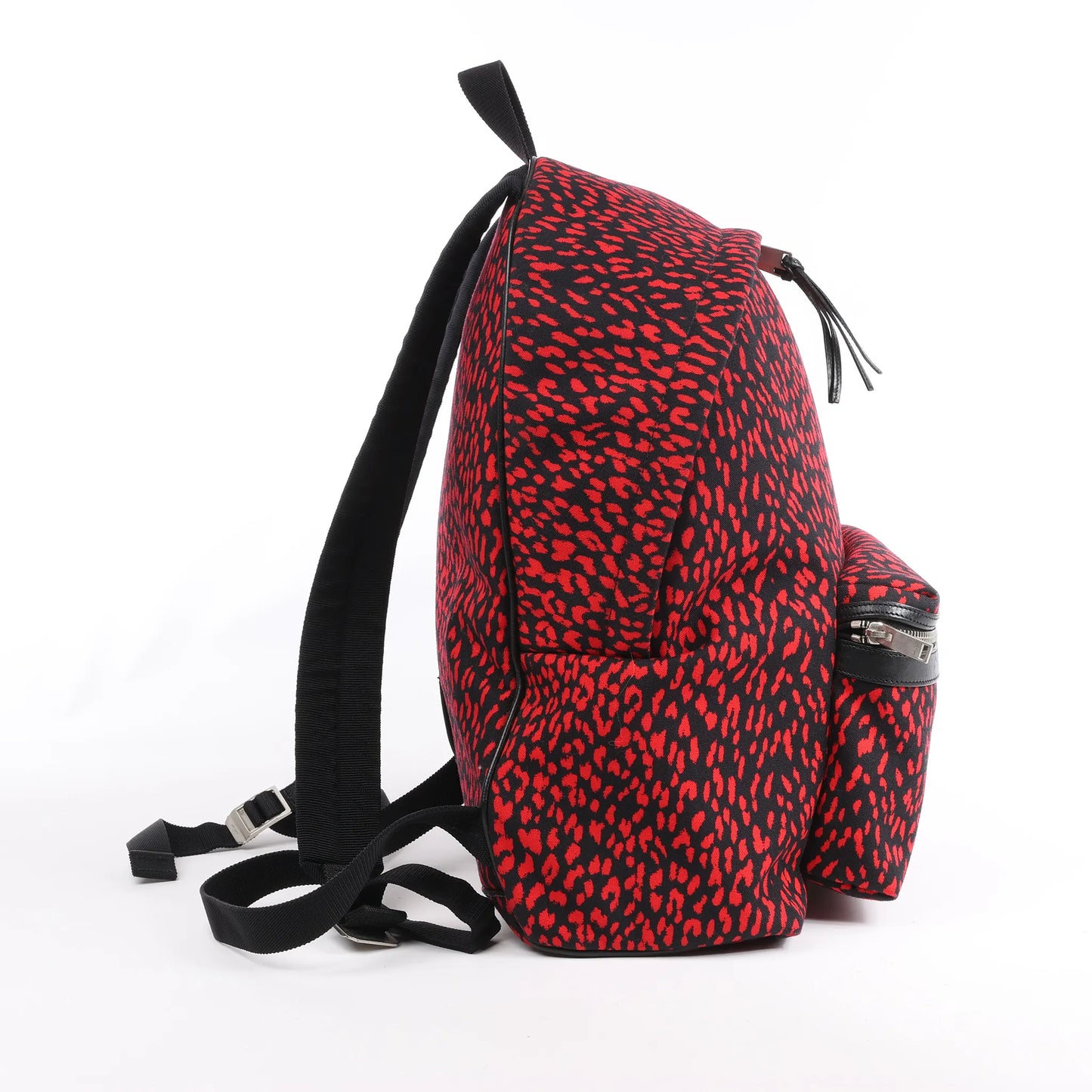Saint Laurent Paris Leopard Hunting Canvas x Leather Backpack in Red x Black 326865