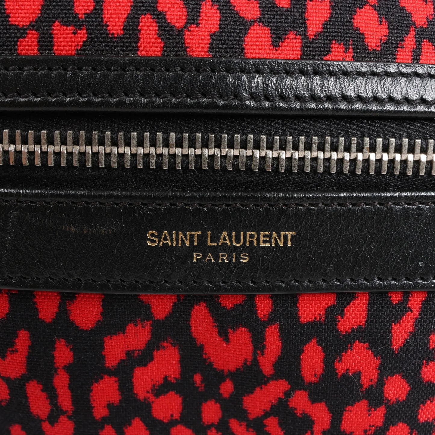 Saint Laurent Paris Leopard Hunting Canvas x Leather Backpack in Red x Black 326865