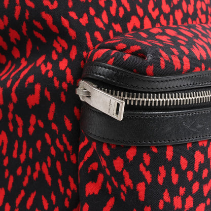 Saint Laurent Paris Leopard Hunting Canvas x Leather Backpack in Red x Black 326865