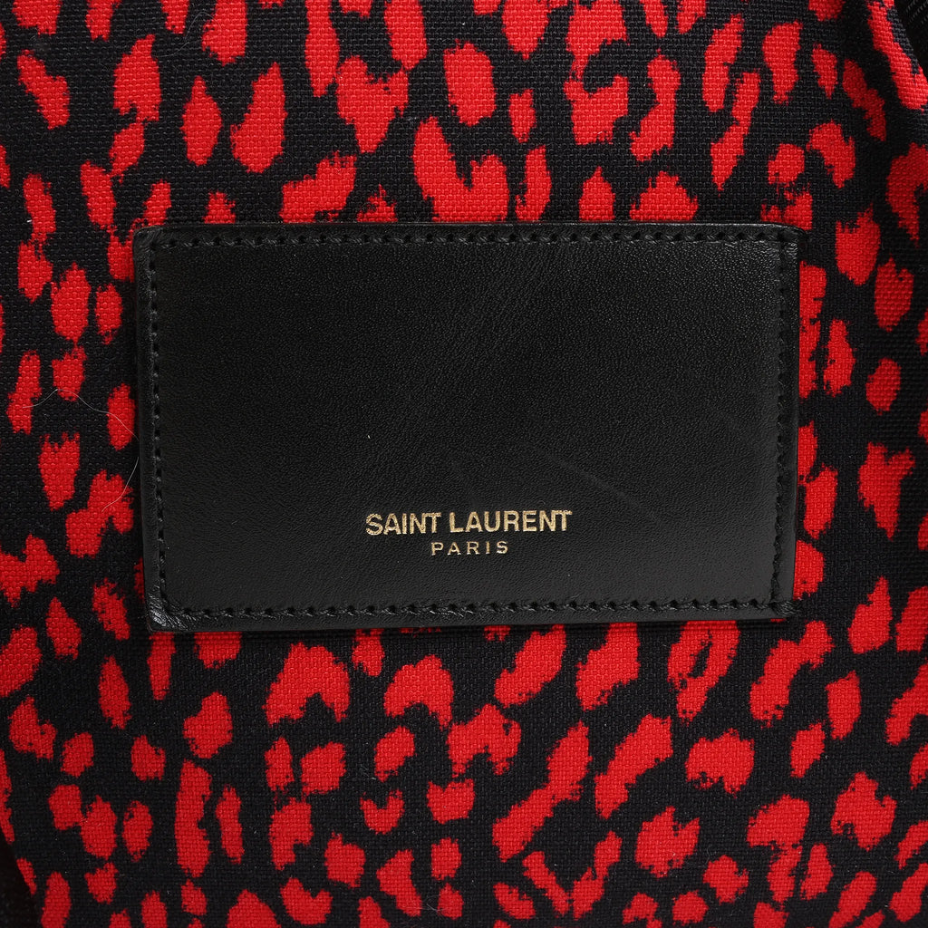 Saint Laurent Paris Leopard Hunting Canvas x Leather Backpack in Red x Black 326865