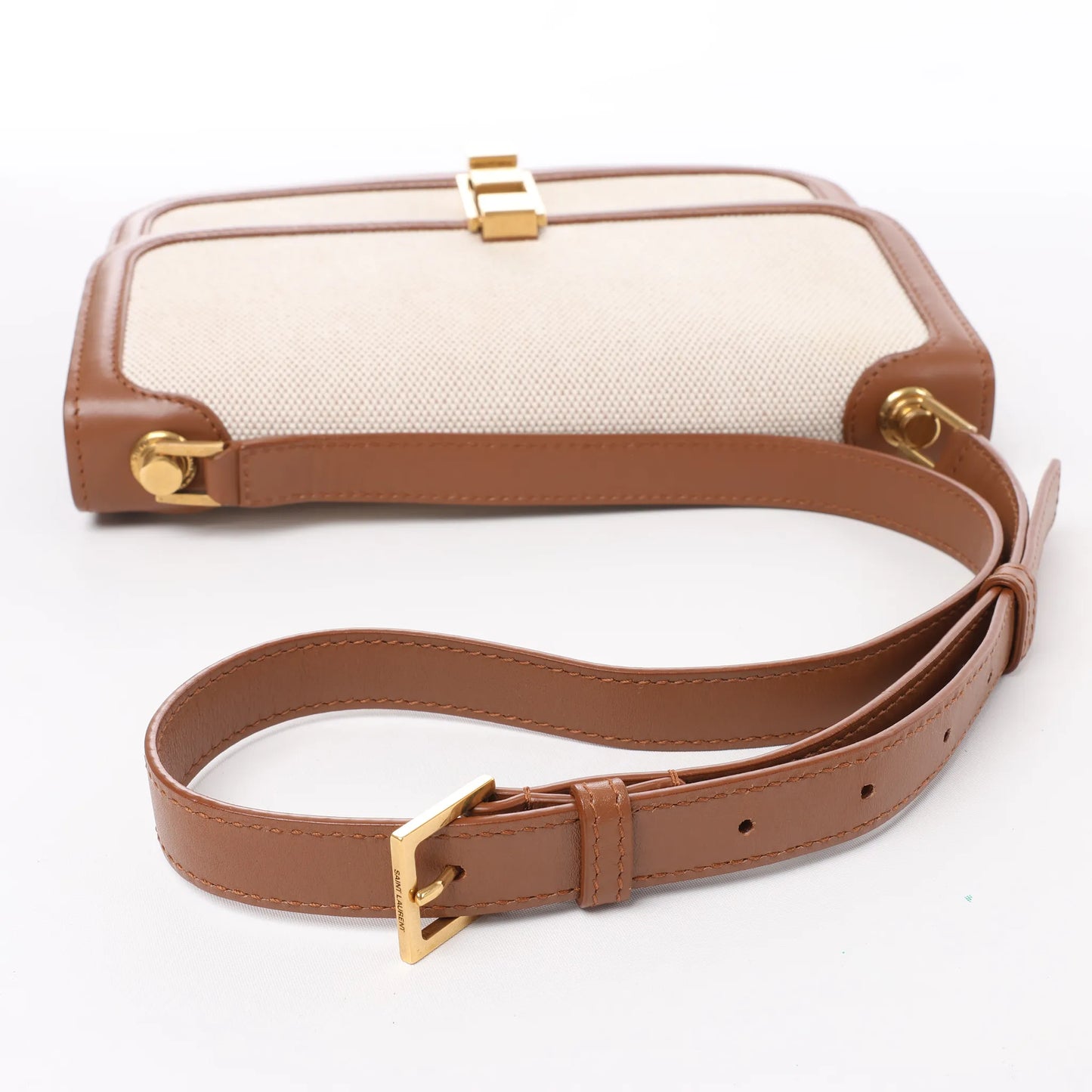 Saint Laurent Paris Carre Canvas x Leather Shoulder bag in Beige x Brown 647713
