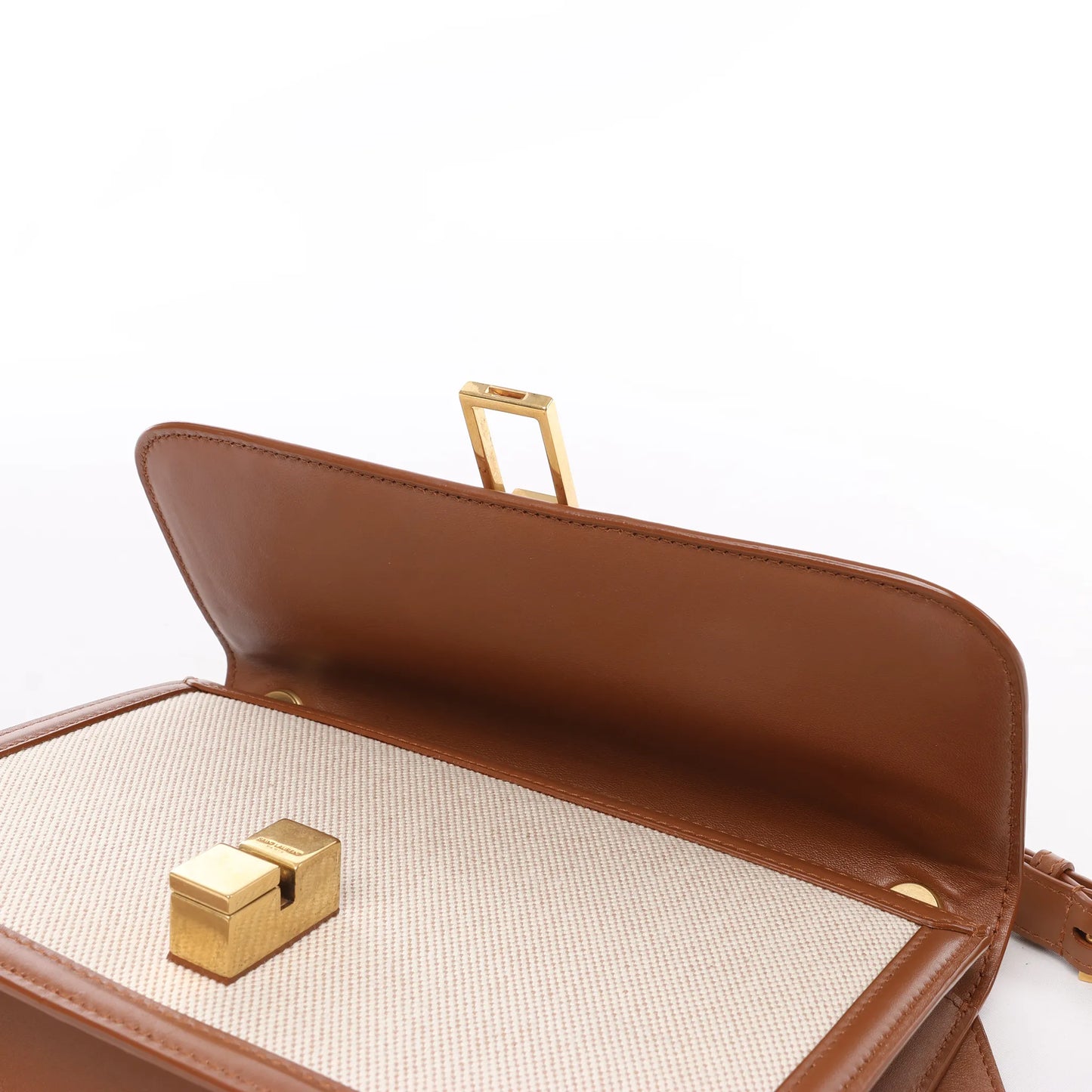 Saint Laurent Paris Carre Canvas x Leather Shoulder bag in Beige x Brown 647713