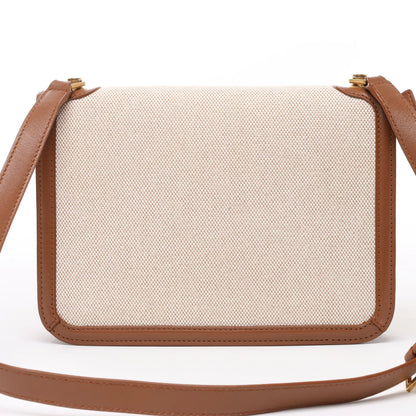 Saint Laurent Paris Carre Canvas x Leather Shoulder bag in Beige x Brown 647713
