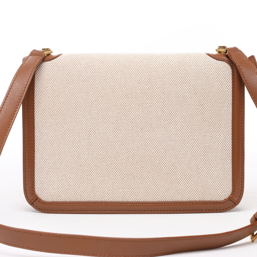 Saint Laurent Paris Carre Canvas x Leather Shoulder bag in Beige x Brown 647713