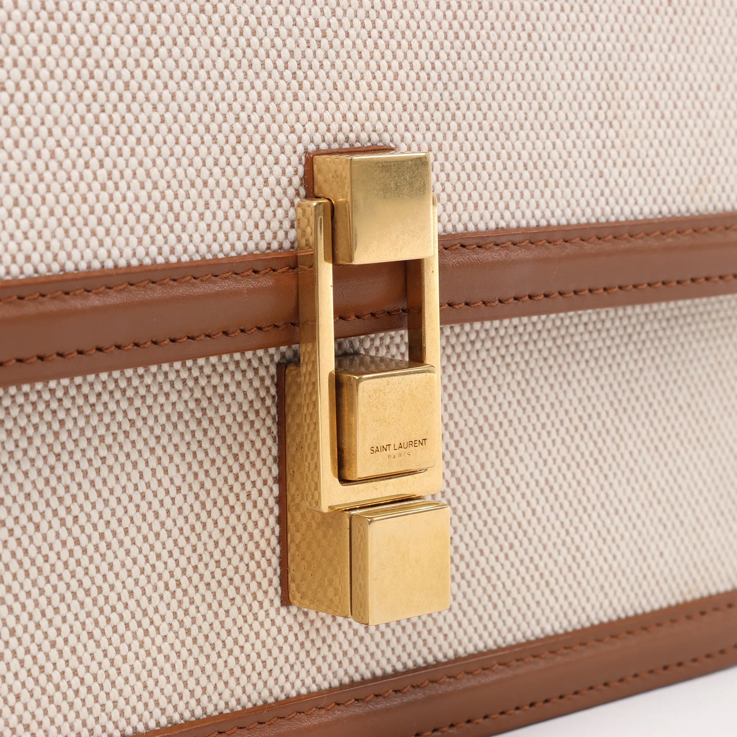 Sac bandoulière Saint Laurent Paris Carré en toile et cuir beige et marron 647713