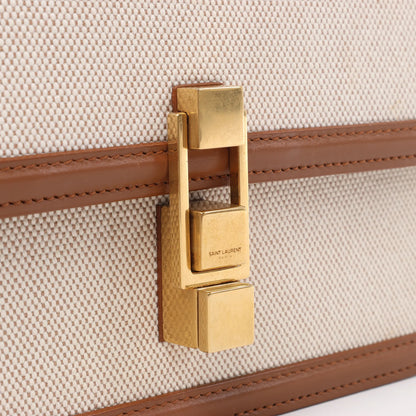 Saint Laurent Paris Carre Canvas x Leather Shoulder bag in Beige x Brown 647713