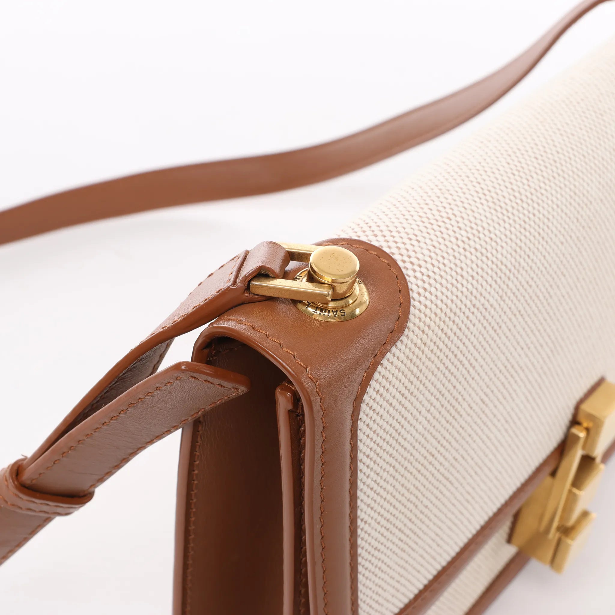 Saint Laurent Paris Carre Canvas x Leather Shoulder bag in Beige x Brown 647713