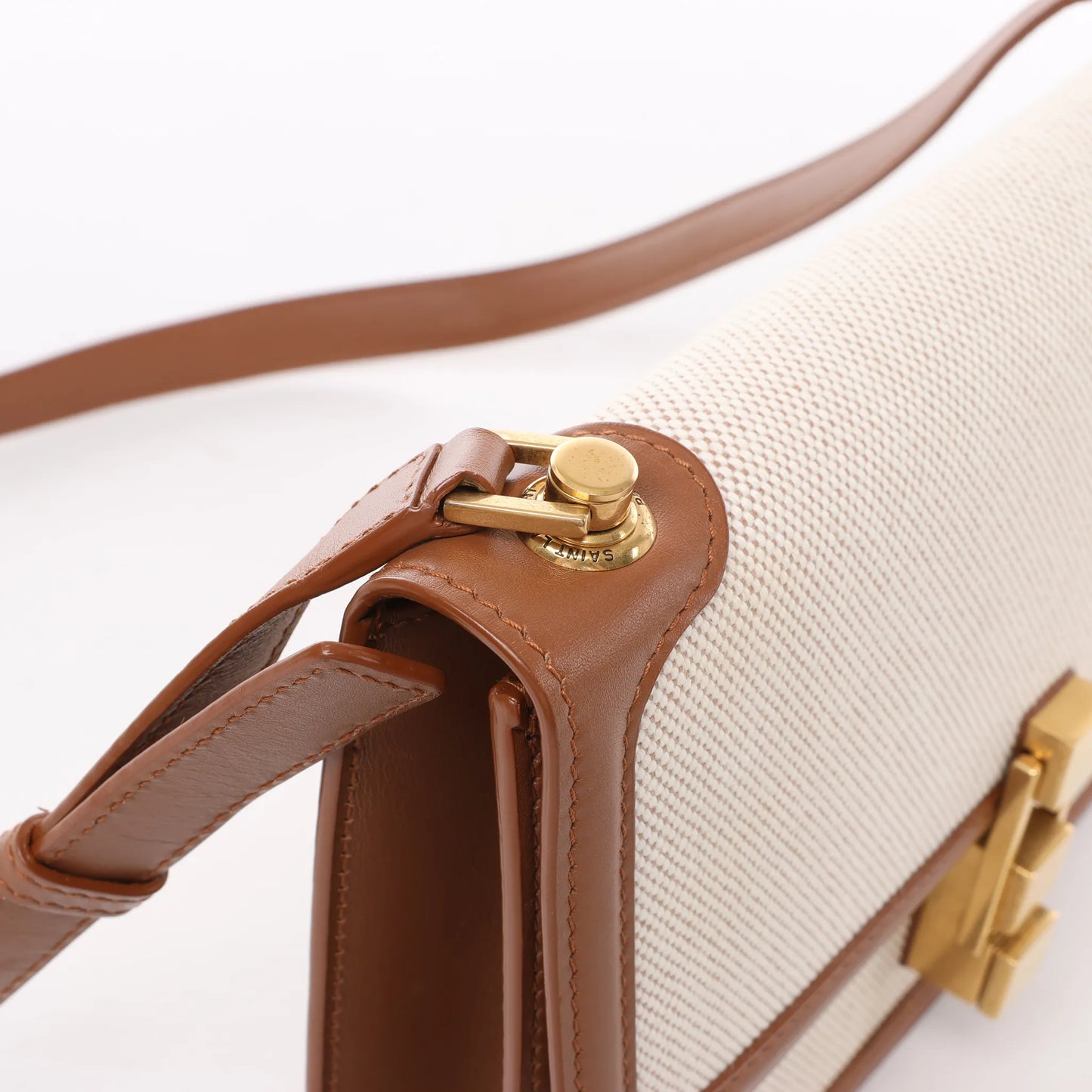 Saint Laurent Paris Carre Canvas x Leather Shoulder bag in Beige x Brown 647713