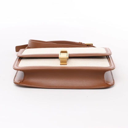 Saint Laurent Paris Carre Canvas x Leather Shoulder bag in Beige x Brown 647713