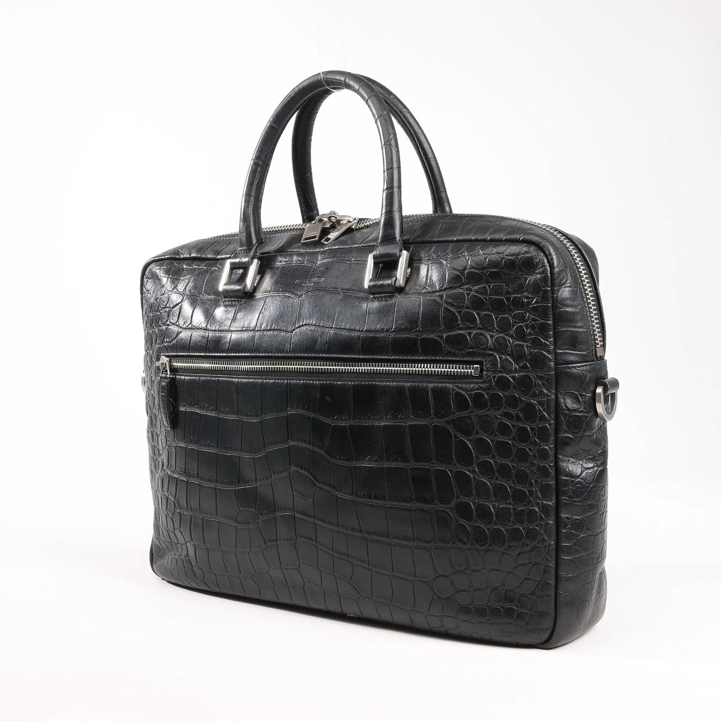 Saint Laurent Paris Sac de Jules Mock Croc Handbag in Black 480586