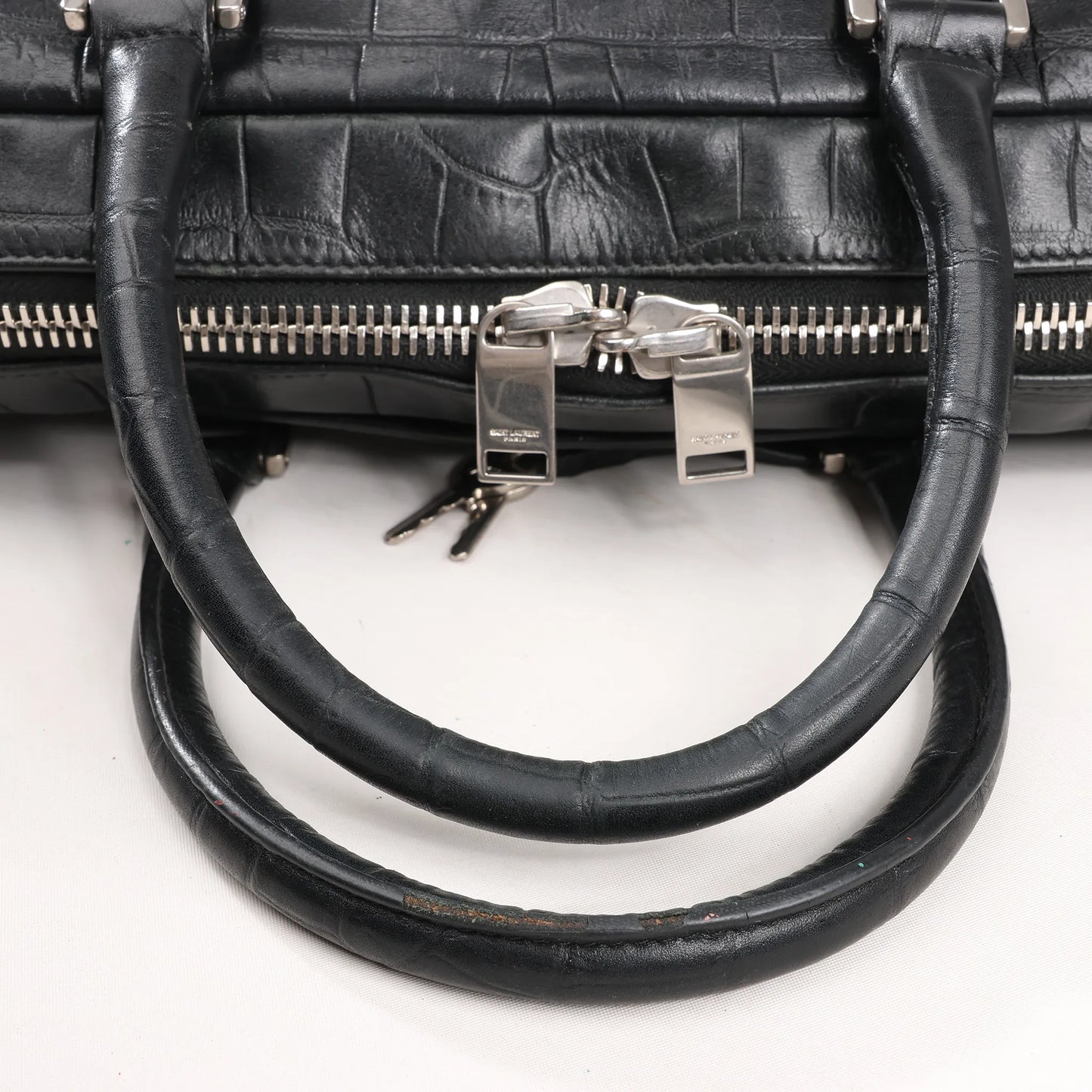 Saint Laurent Paris Sac de Jules Mock Croc Handbag in Black 480586