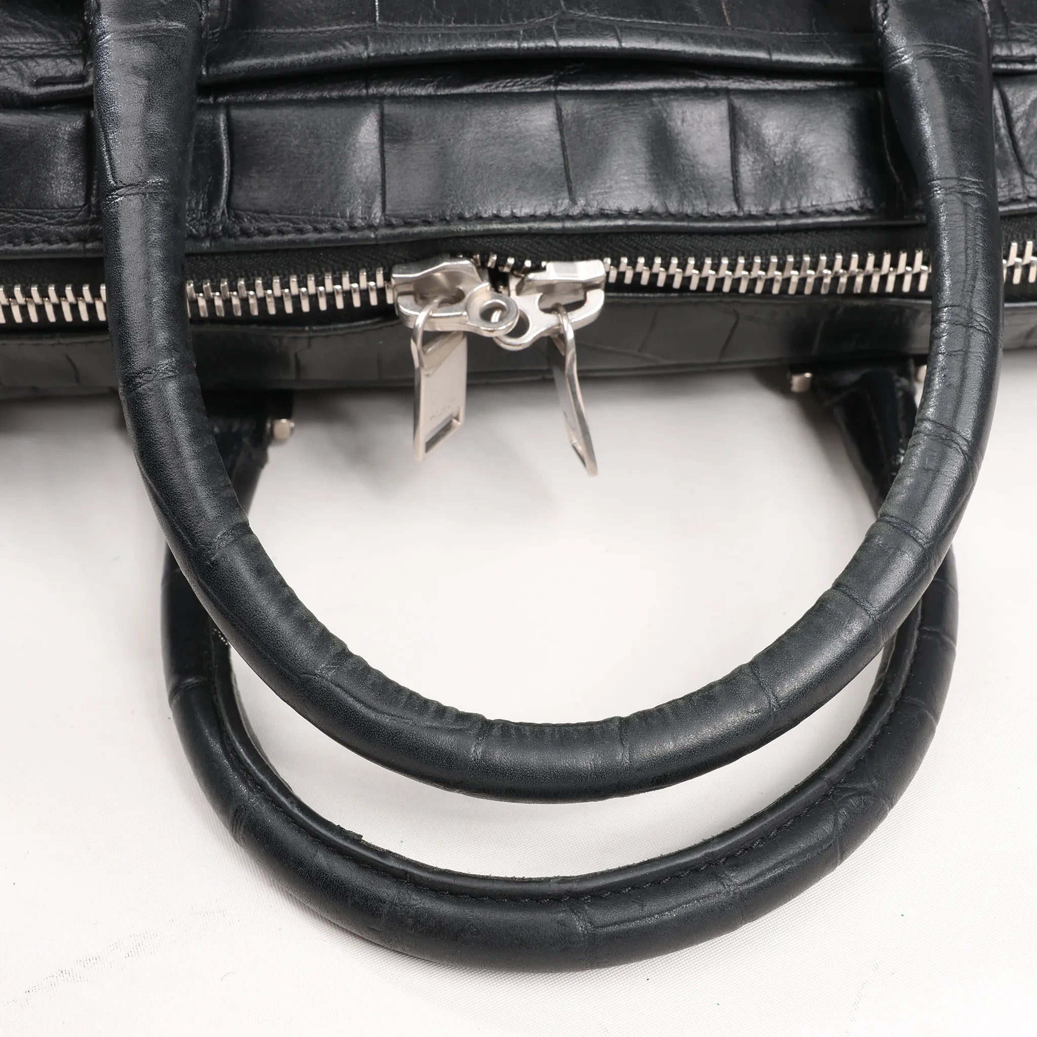 Saint Laurent Paris Sac de Jules Mock Croc Handbag in Black 480586
