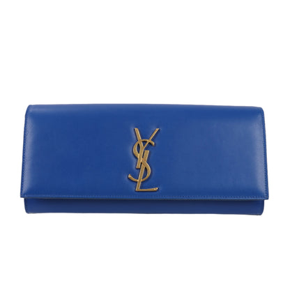 Saint Laurent Paris Kate Monogramme Smooth Leather Clutch in Blue Majorelle