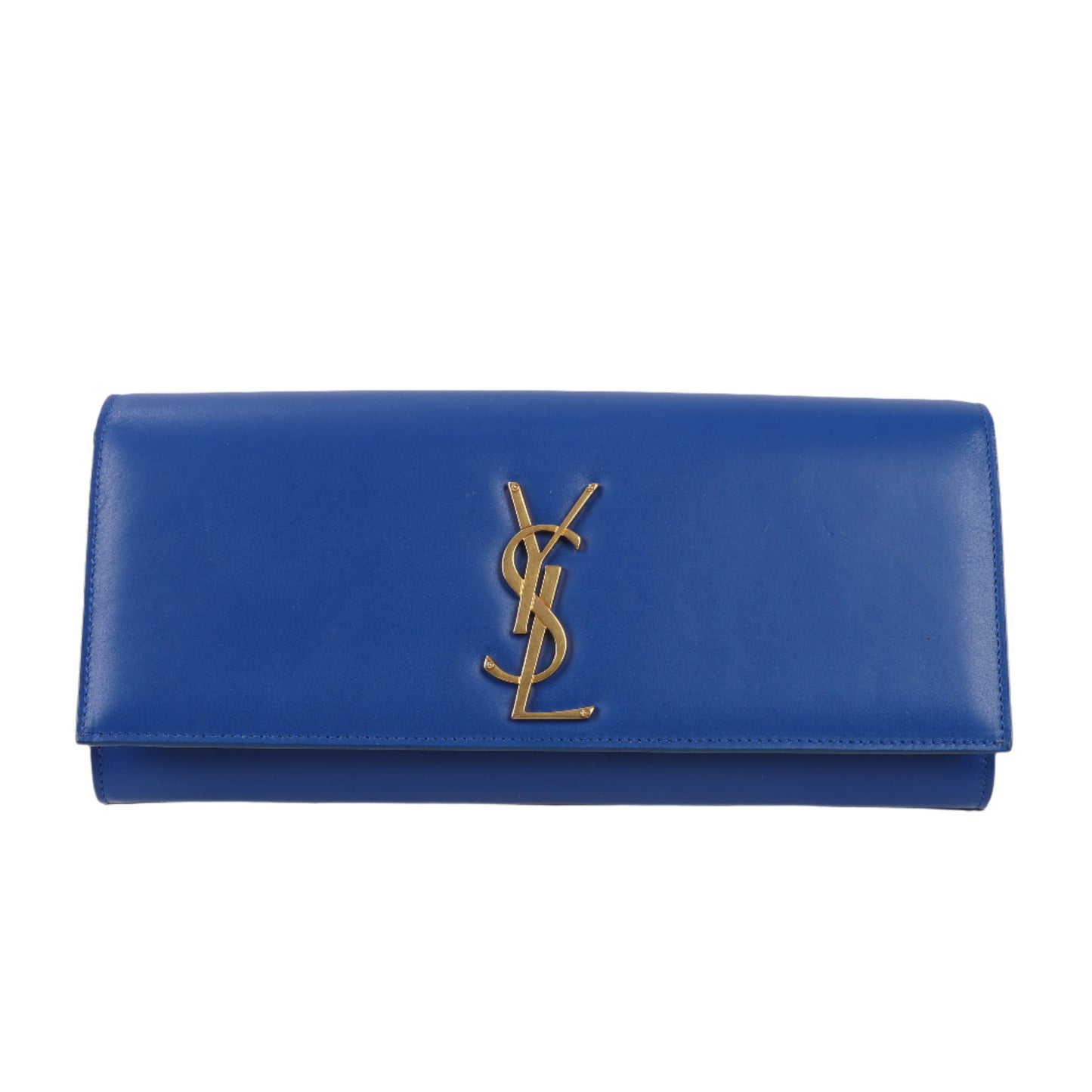 Saint Laurent Paris Pochette Kate Monogramme en cuir lisse bleu Majorelle