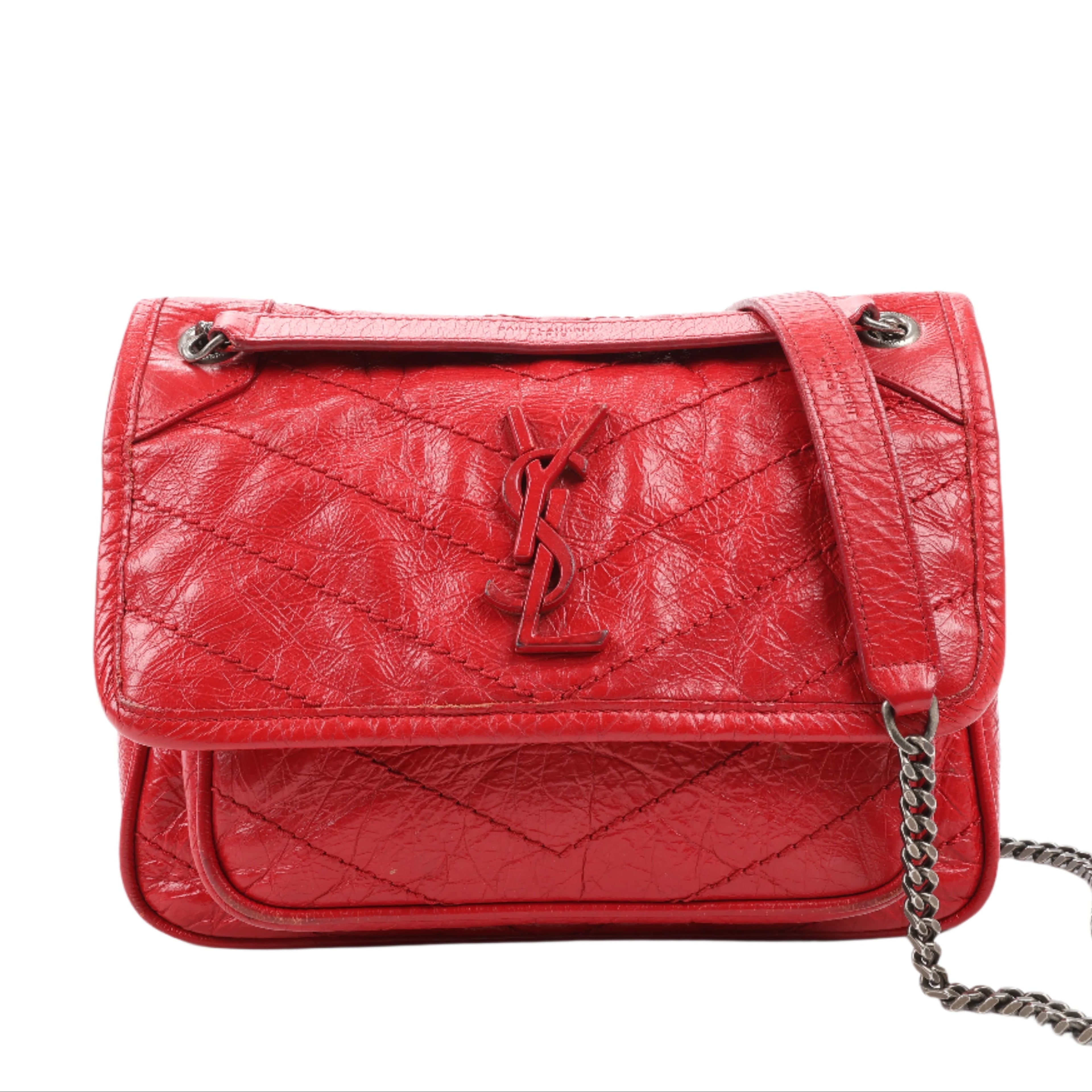 Saint Laurent Paris Niki Baby Leather Chain Shoulder Bag Red 533037
