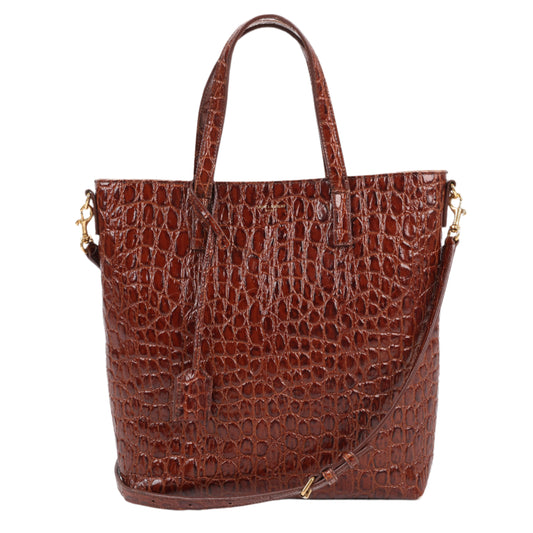 Saint Laurent Paris Toy Shopping Mock Croc 2Way Handbag in Brown 600307