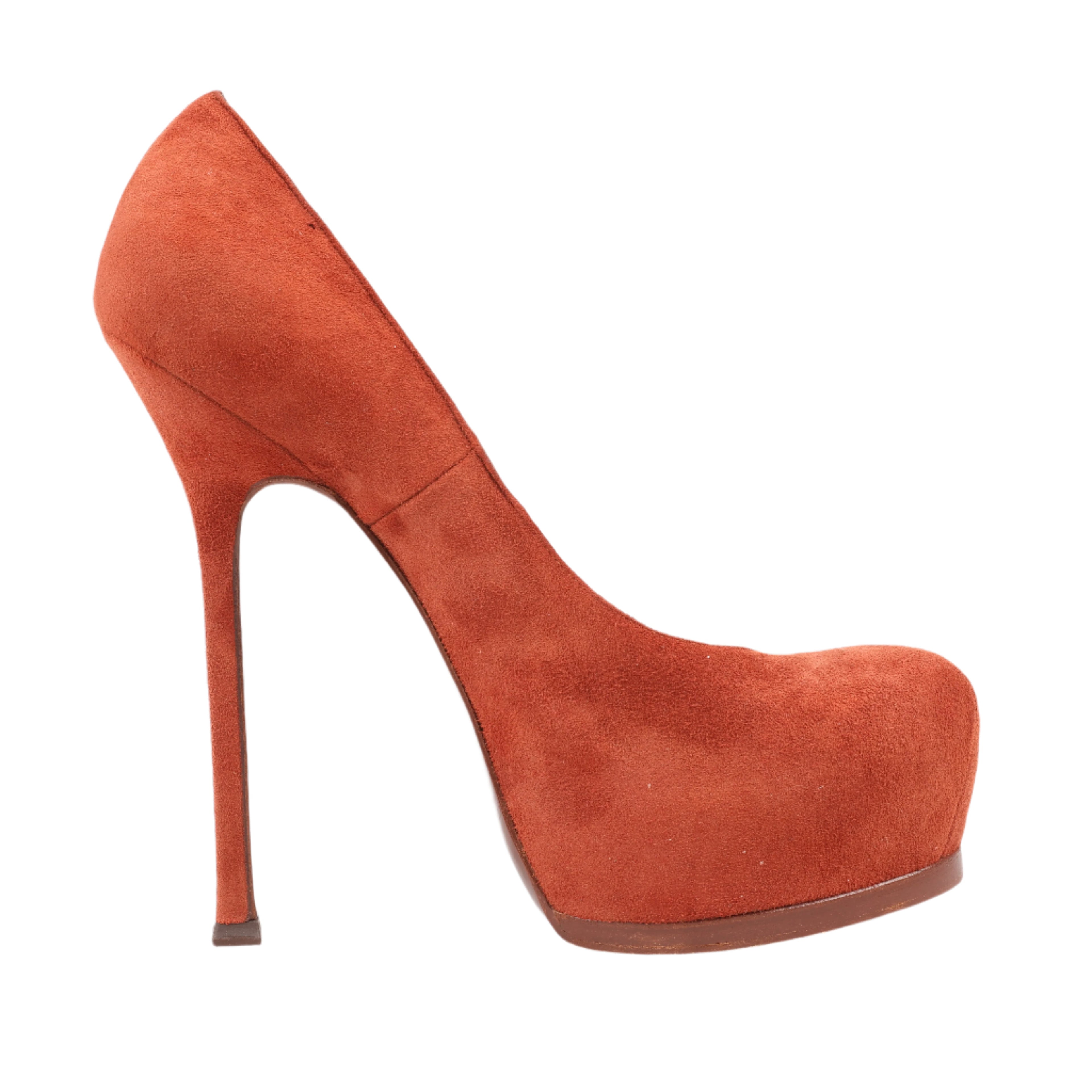 Saint Laurent Tribute Two Brown Suede Pumps, Size 37.5 EU