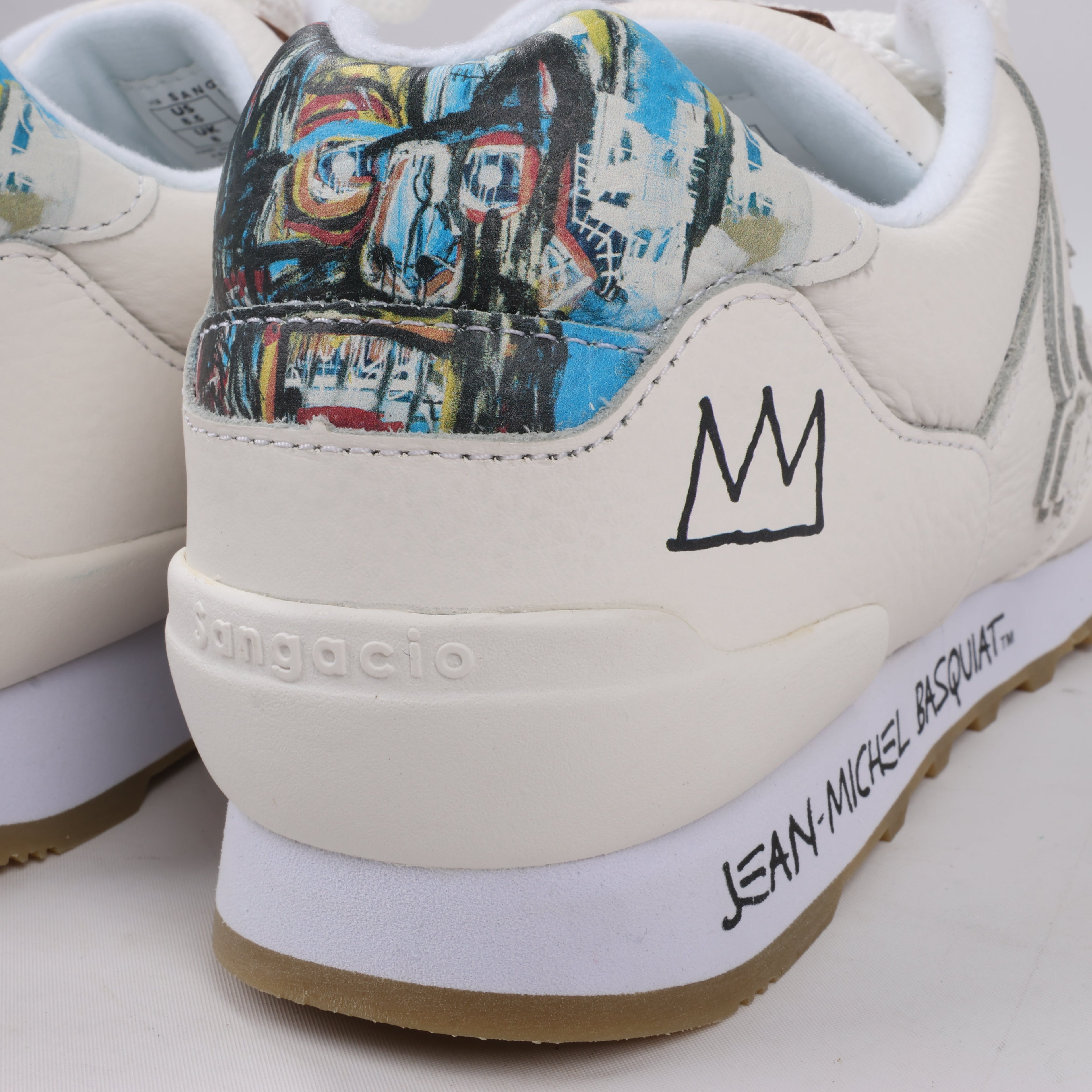 Sangacio x JEAN MICHEL BASQUIAT Leather Sneakers in White, Size 42 EU