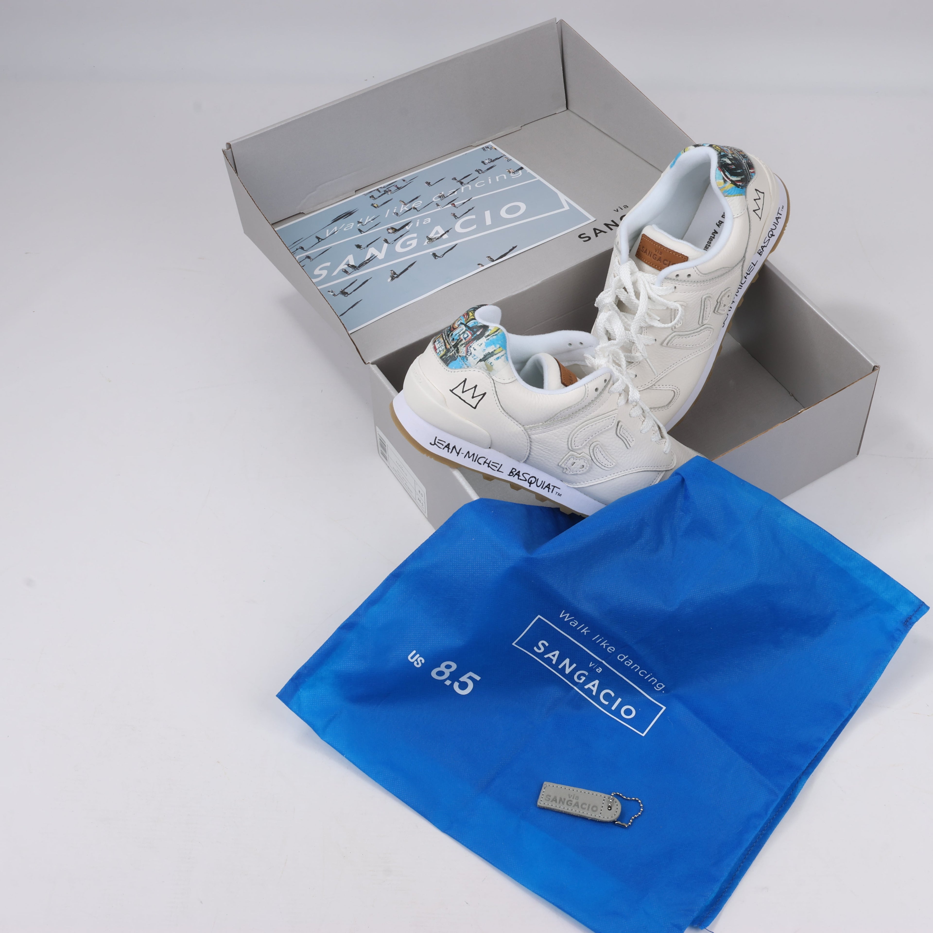 Sangacio x JEAN MICHEL BASQUIAT Leather Sneakers in White, Size 42 EU