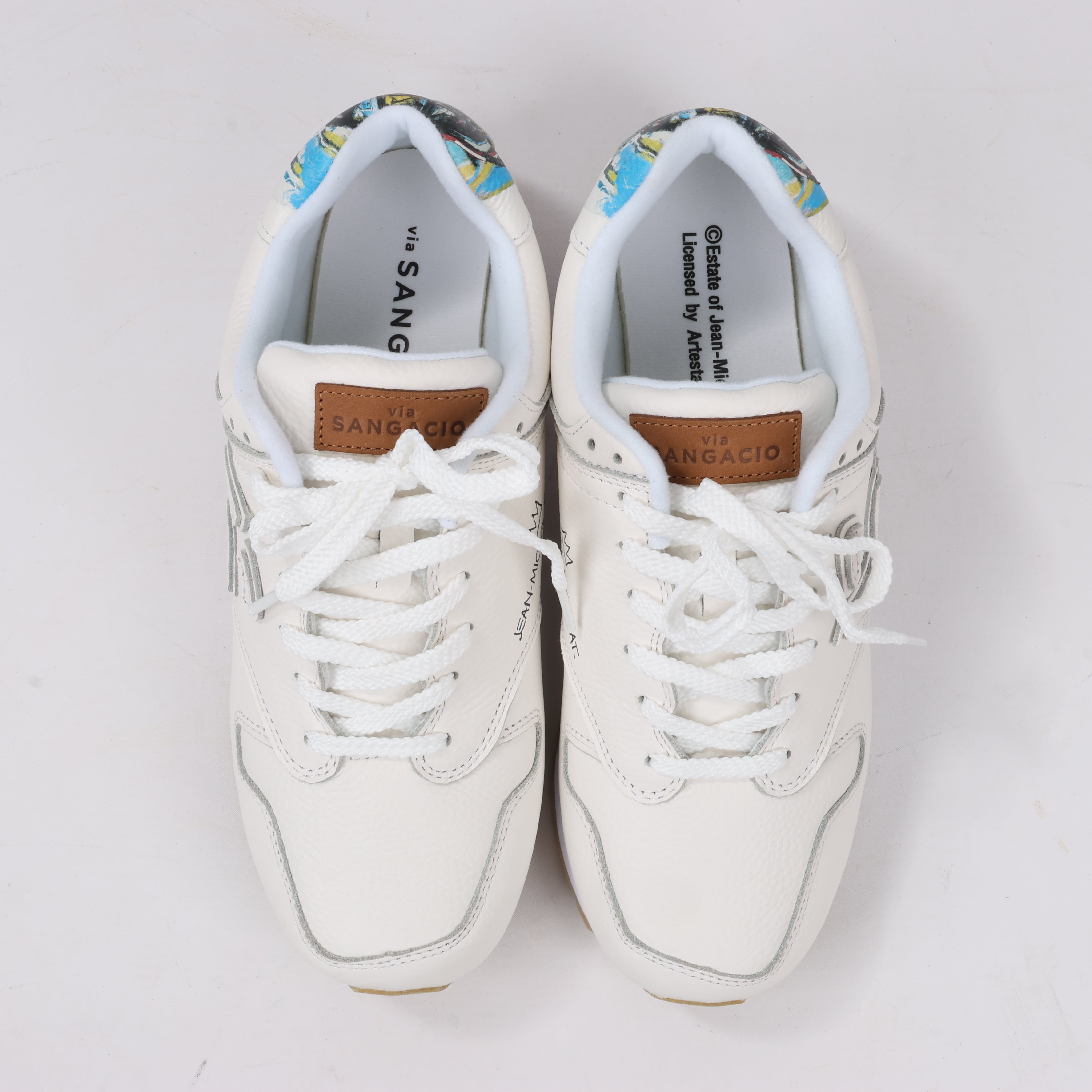 Sangacio x JEAN MICHEL BASQUIAT Leather Sneakers in White, Size 42