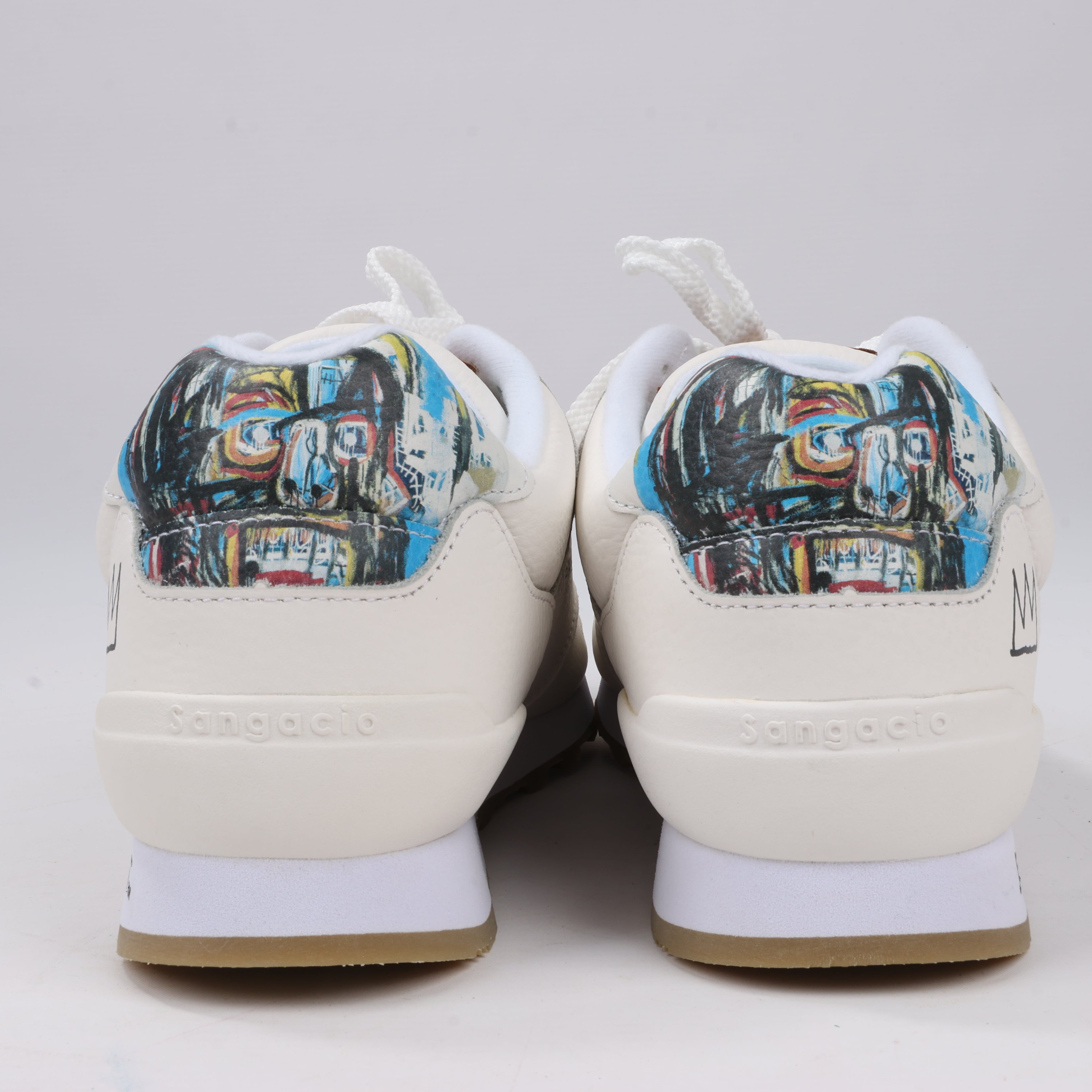 Sangacio x JEAN MICHEL BASQUIAT Leather Sneakers in White, Size 42 EU