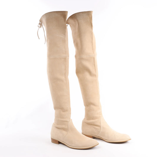 Stuart Weitzman Lowland Overknee-Stiefel aus Wildleder in Beige, Größe 39,5 EU