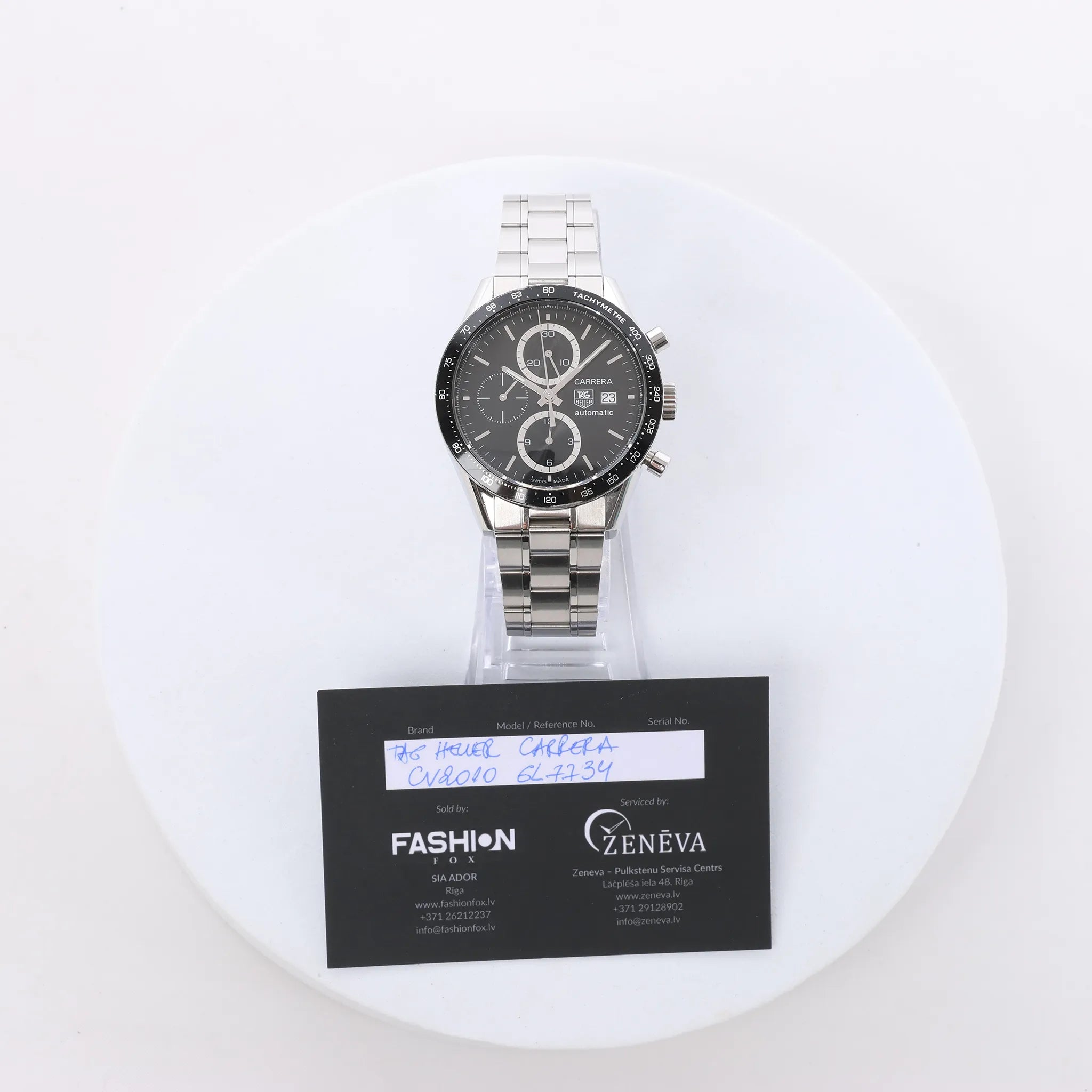 TAG Heuer Carrera CV2010 GL7734 SS AT Watch with Black Dial