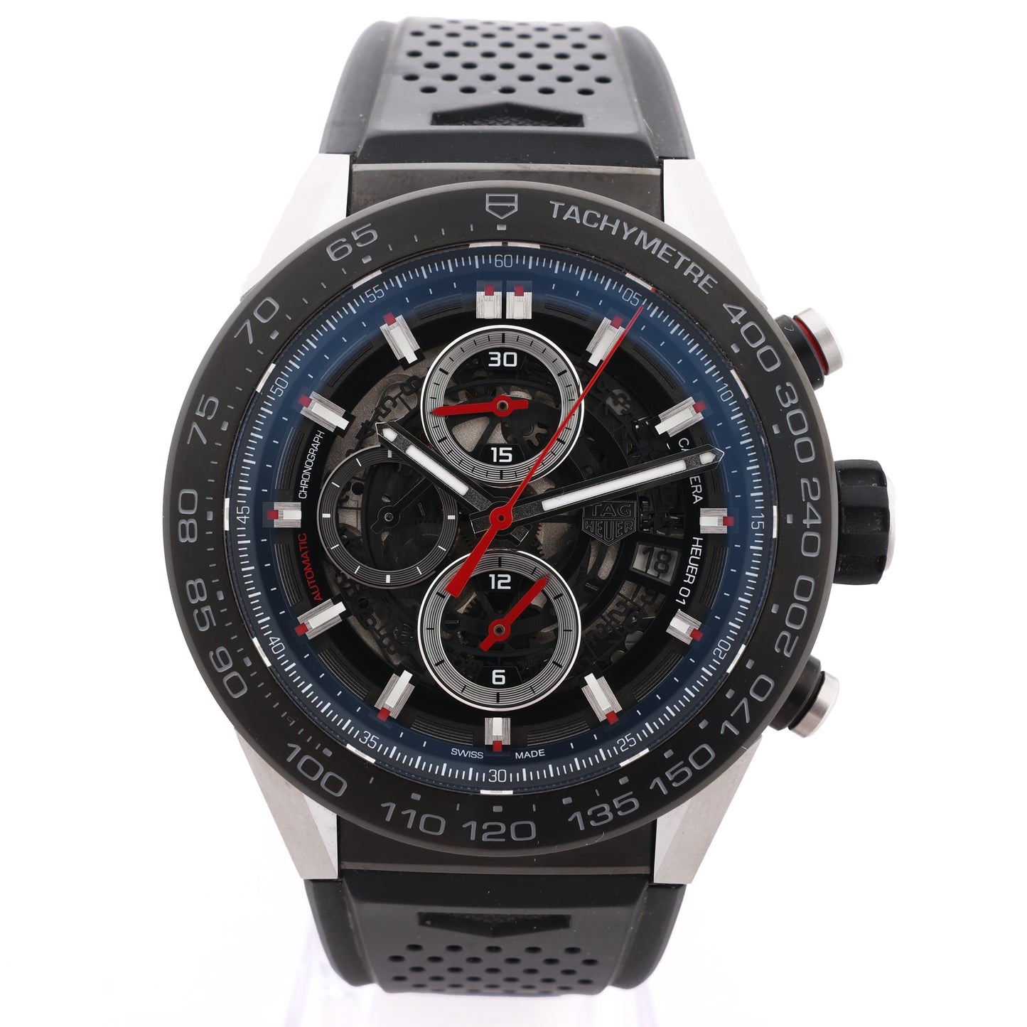 Montre Carrera CALIBRE HEUER 01 CAR2A1Z.FT6044 WBD6279 SS SS &amp; Rubber AT cadran squelette