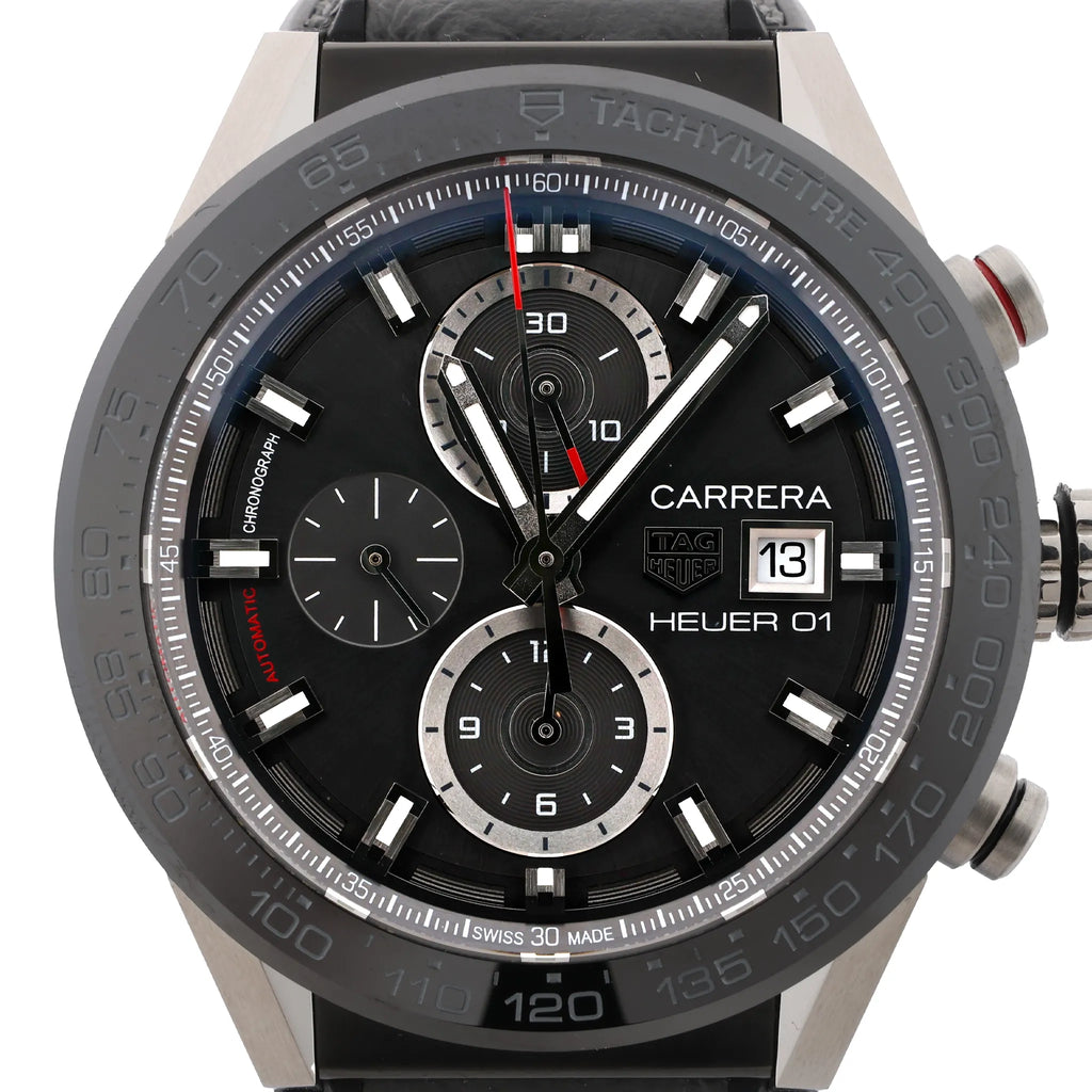 TAG Heuer Carrera Calibre HEUER 01 WZH6827 CAR201W-0 SS & Leather AT Gray-Face