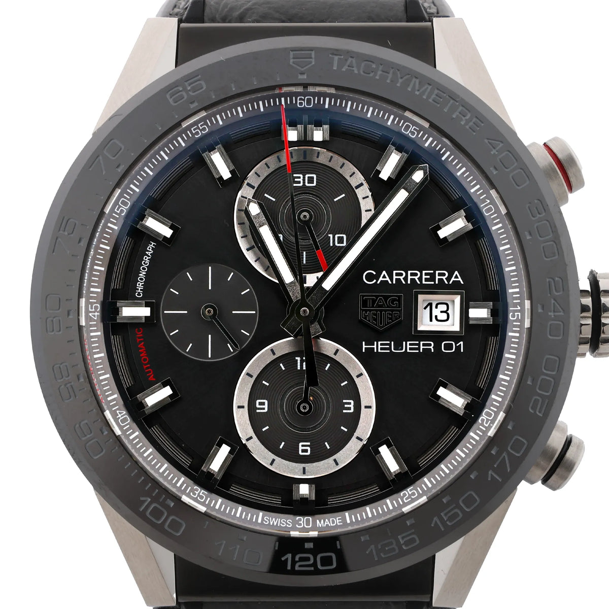 TAG Heuer Carrera Calibre HEUER 01 WZH6827 CAR201W-0 SS & Leather AT Gray-Face
