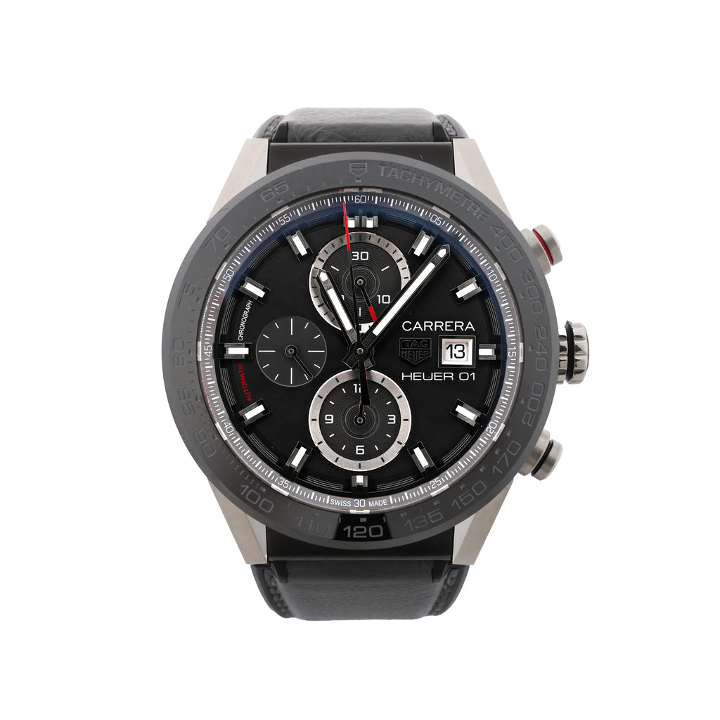 TAG Heuer Carrera Calibre HEUER 01 WZH6827 CAR201W-0 SS & Leather AT Gray-Face