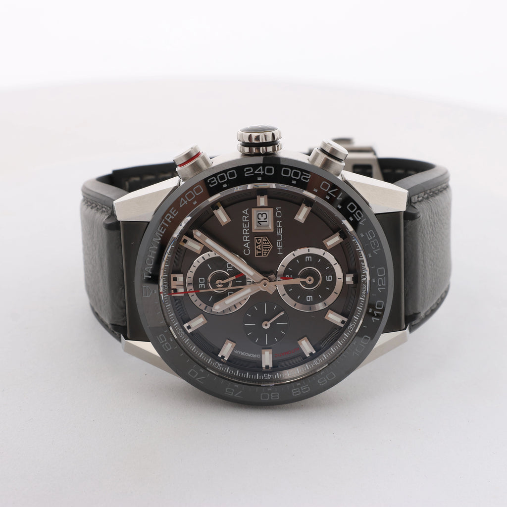 TAG Heuer Carrera Calibre HEUER 01 WZH6827 CAR201W-0 SS & Leather AT Gray-Face