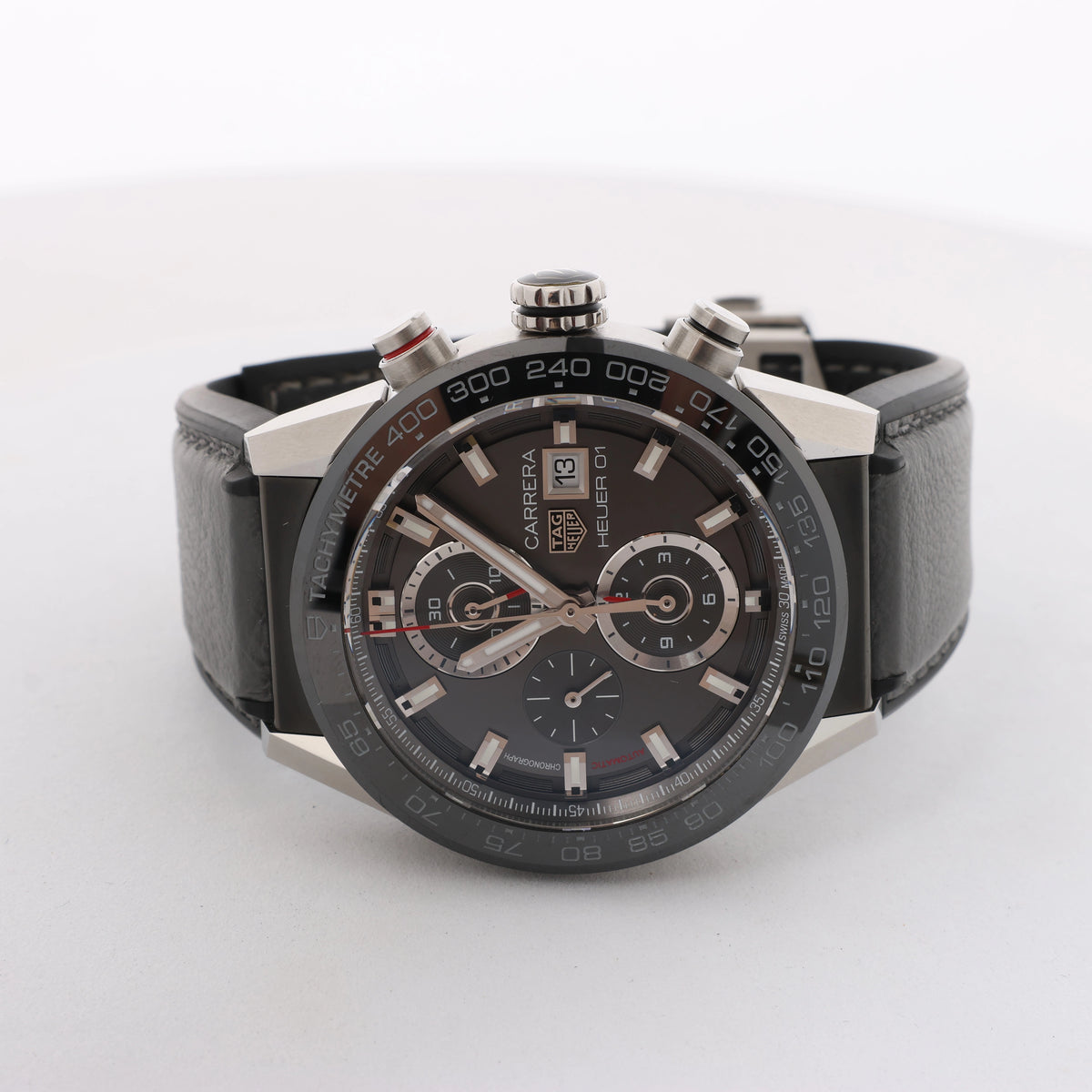 TAG Heuer Carrera Calibre HEUER 01 WZH6827 CAR201W-0 SS & Leather AT Gray-Face
