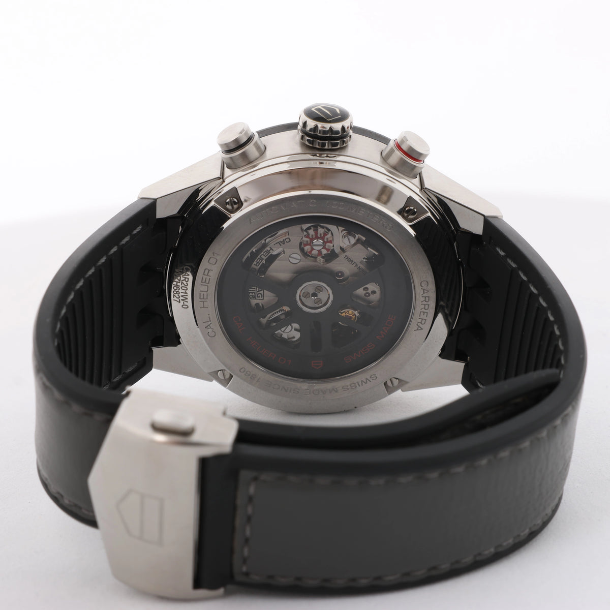 TAG Heuer Carrera Calibre HEUER 01 WZH6827 CAR201W-0 SS & Leather AT Gray-Face