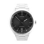 TAG Heuer Carrera Calibre 5 WBN2110 watch with a black textured dial, silver-tone hour markers, date window at 6 o'clock, and stainless steel bracelet.
