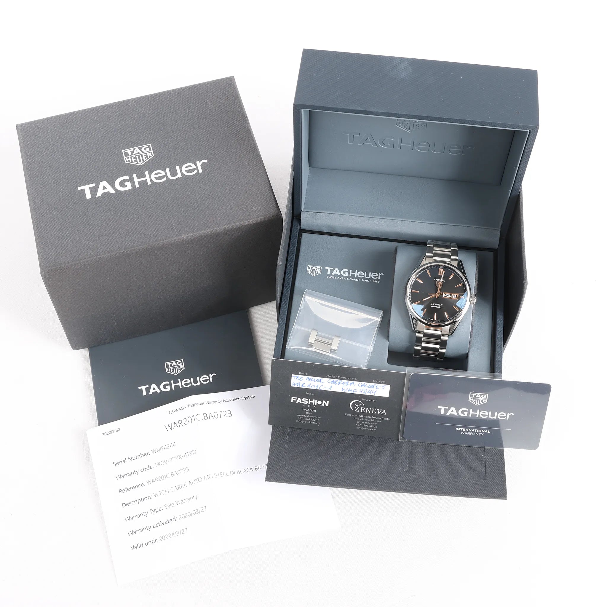 TAG Heuer Carrera Calibre 5 WAR201C-1 WMF4244 SS AT Watch with Black Dial