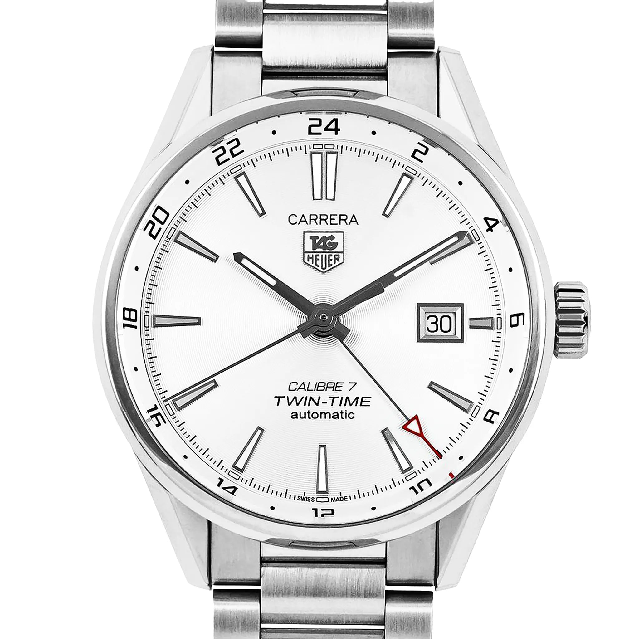 TAG Heuer Carrera Calibre 7 Twin time WAR2011.BA0723 WEC0228 SS AT Silver-Face Watch