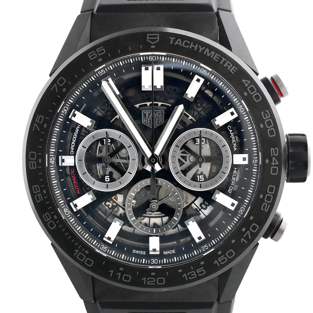 TAG Heuer Carrera Calibre Heuer 02 CBG2A91.FT6173 RTS7665 Carbon SS & Rubber AT Watch with Black Skeleton Dial