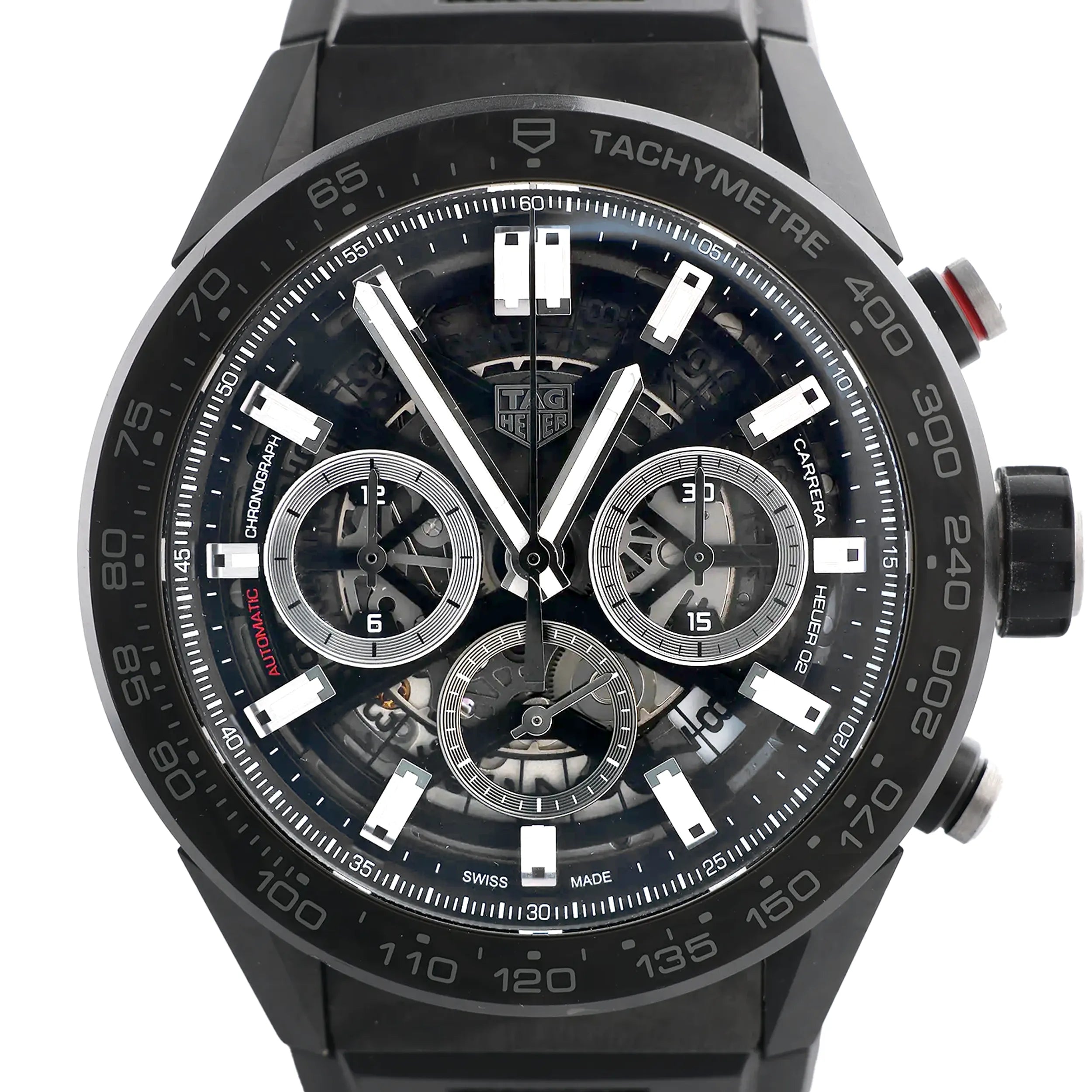 TAG Heuer Carrera Calibre Heuer 02 CBG2A91.FT6173 RTS7665 Carbon SS & Rubber AT Watch with Black Skeleton Dial