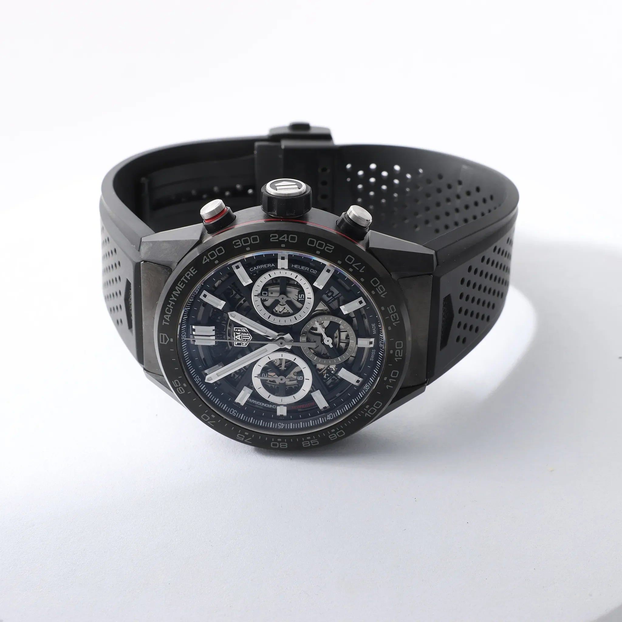 TAG Heuer Carrera Calibre Heuer 02 CBG2A91.FT6173 RTS7665 Carbon SS & Rubber AT Watch with Black Skeleton Dial