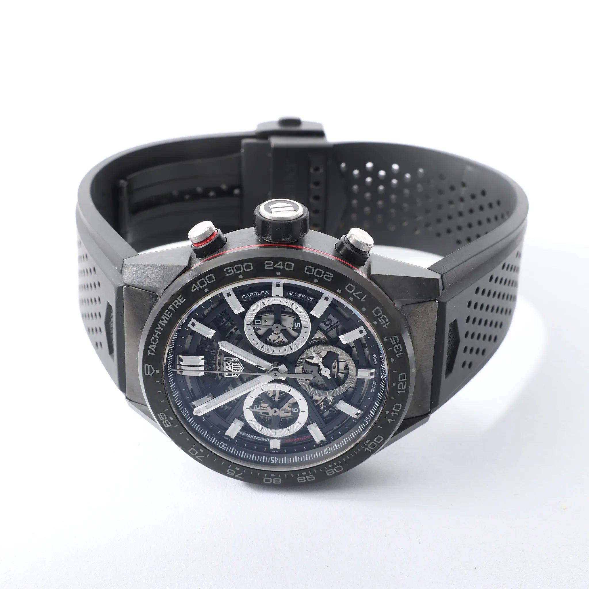 TAG Heuer Carrera Calibre Heuer 02 CBG2A91.FT6173 RTS7665 Carbon SS & Rubber AT Watch with Black Skeleton Dial