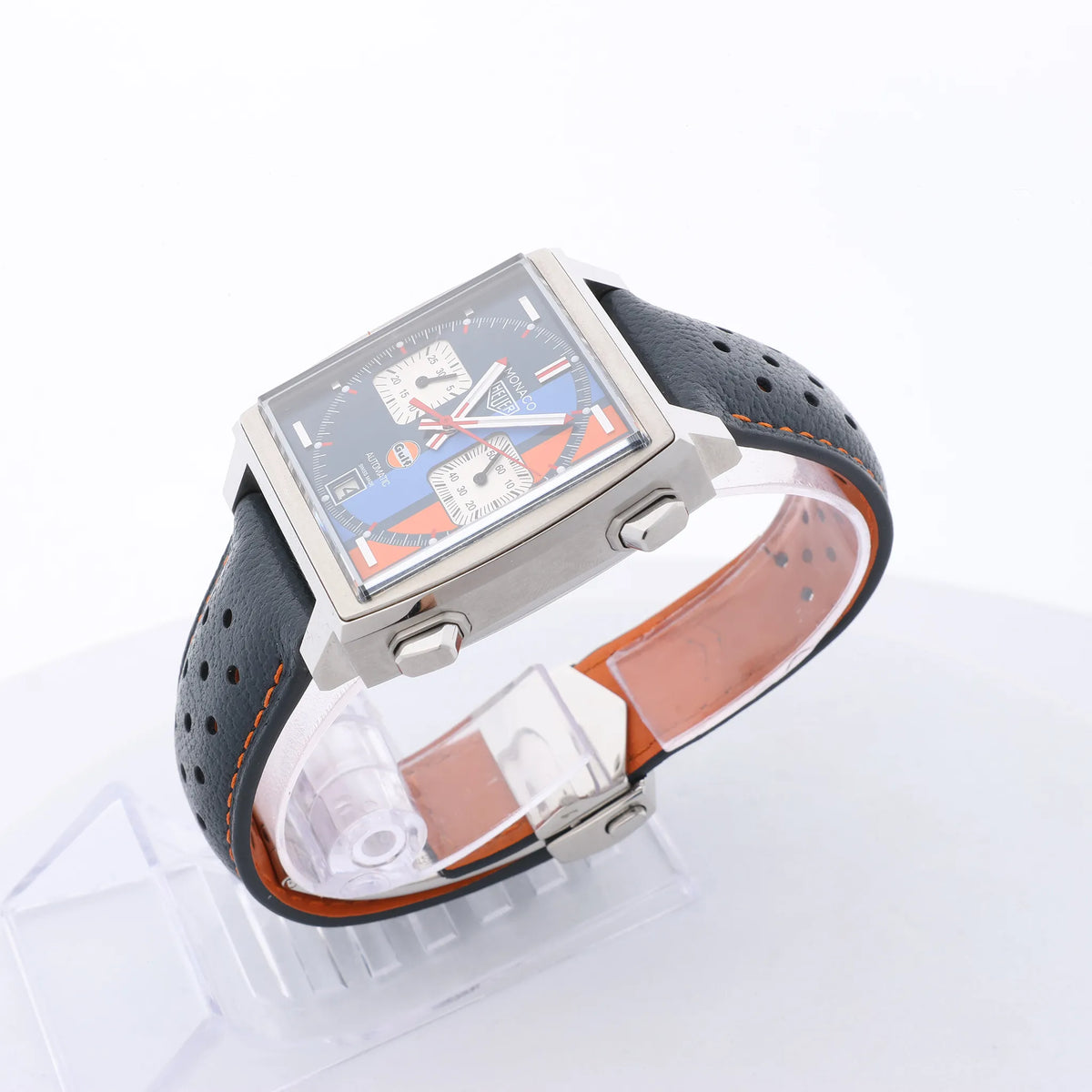 TAG Heuer Monaco Gulf Special Edition CAW211R.FC6401 WMY9310 SS x Leather AT Watch with Blue Dial