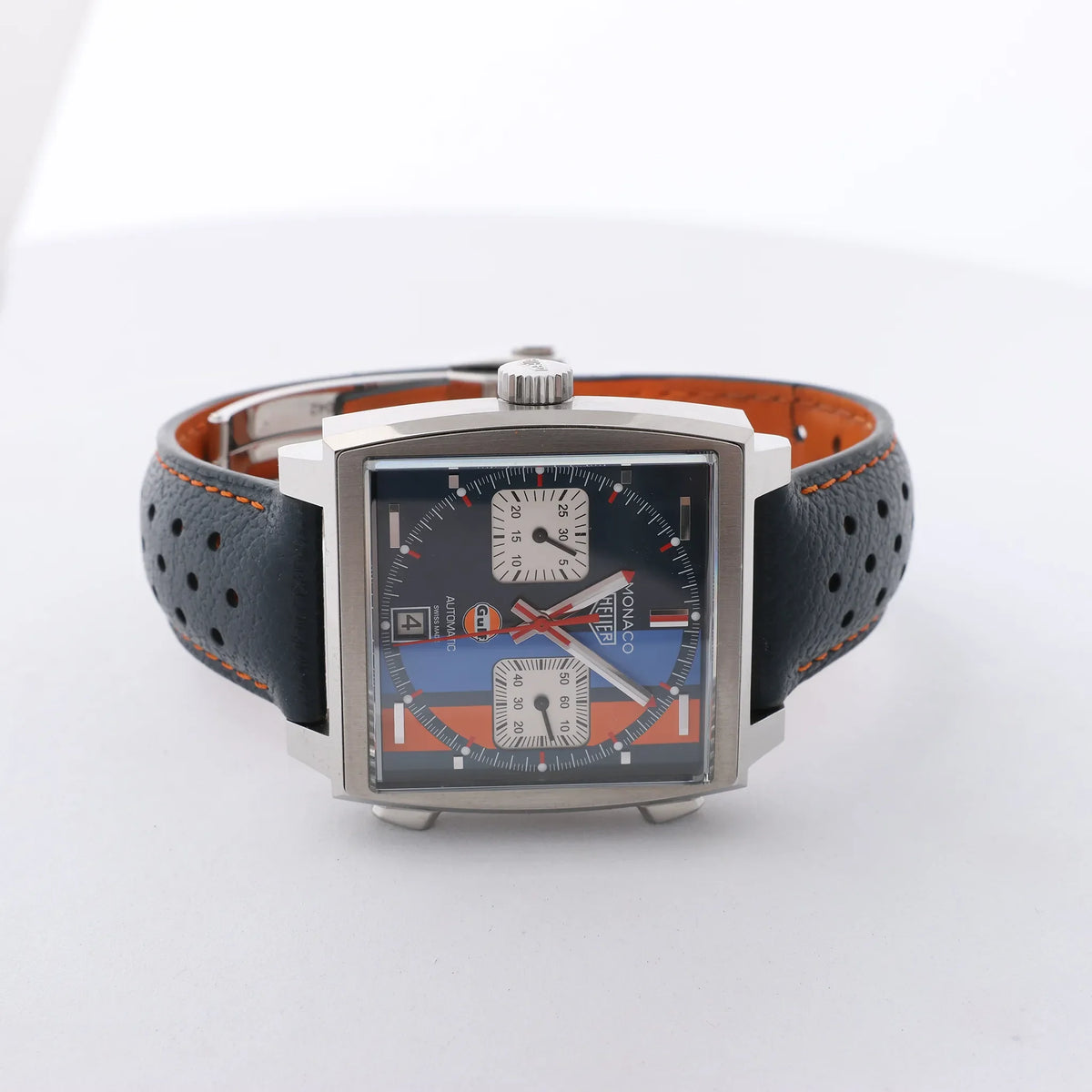 TAG Heuer Monaco Gulf Special Edition CAW211R.FC6401 WMY9310 SS x Leather AT Watch with Blue Dial