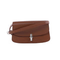 The Row Sofia leather shoulder bag with structured flap, slim adjustable strap and silver-tone front clasp.