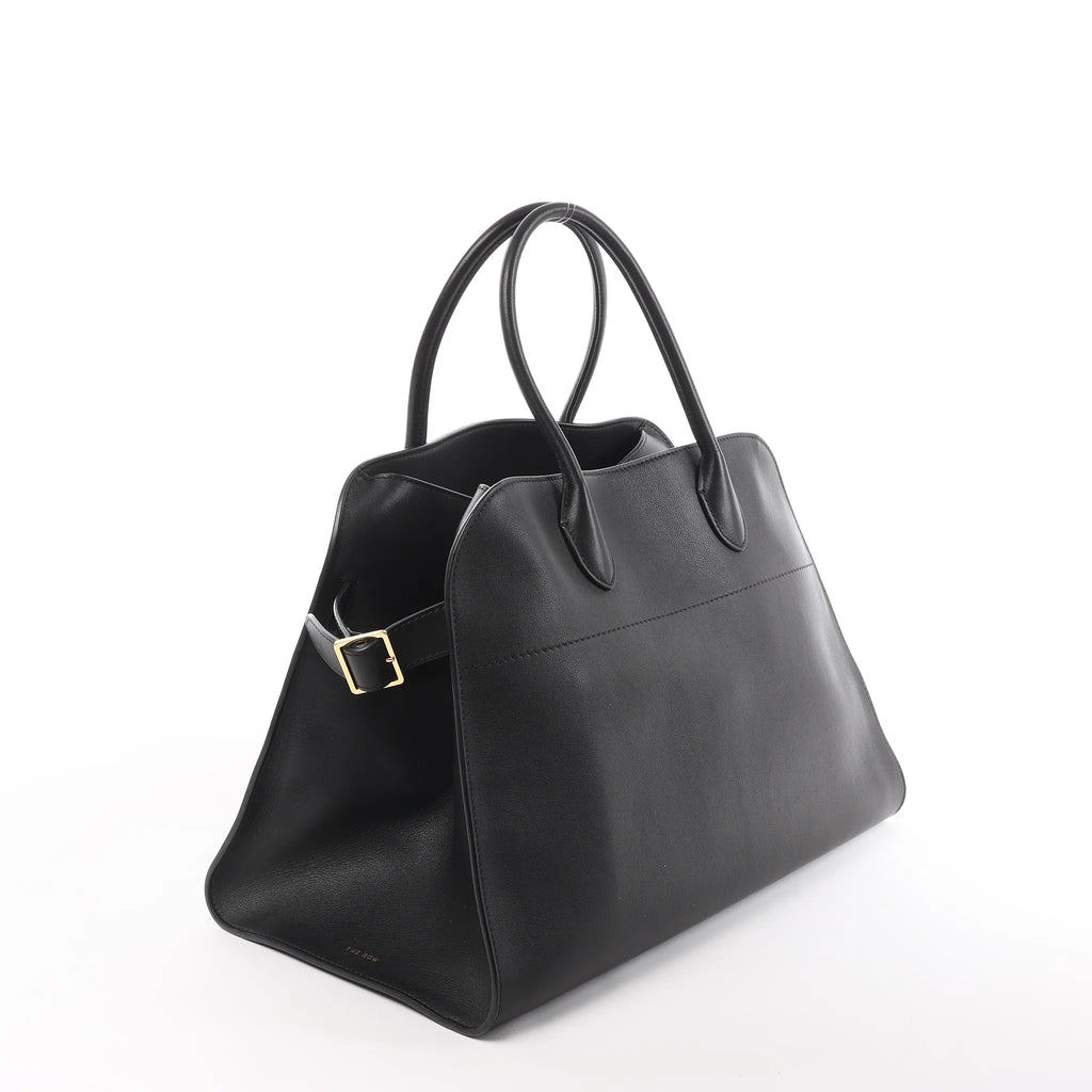 The Row Soft Margaux 15 Leather Handbag in Black