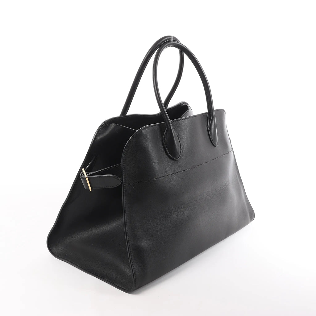 The Row Soft Margaux 15 Leather Handbag in Black