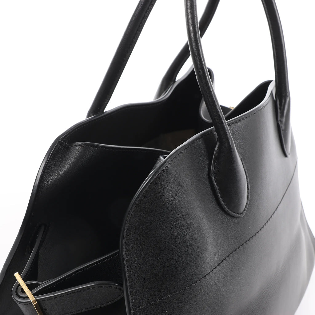 The Row Soft Margaux 15 Leather Handbag in Black