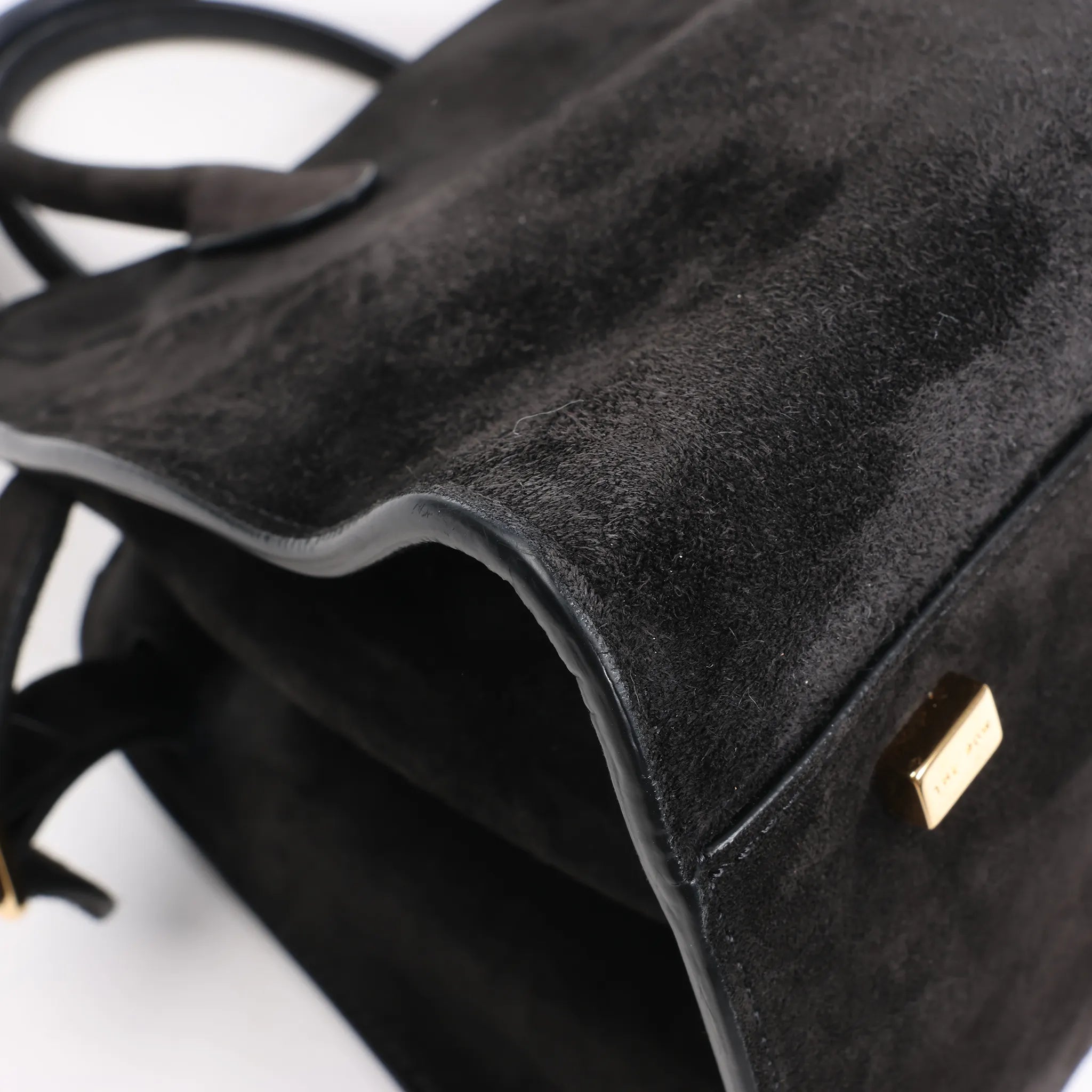 The Row Soft Margaux 10 Suede 2Way Handbag in Black